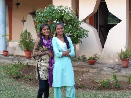 Muskan and Swati in front of Prakash Institute